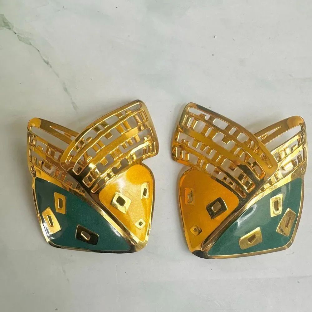Vintage Berebi Signed Enamel Statement Earrings